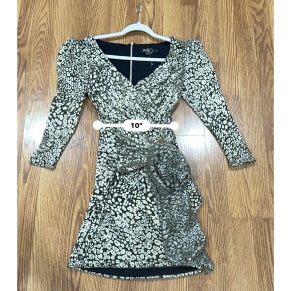 PATBO Gold Metallic lurex mesh fabric Leopard Drape Mini Dress sz 4 - Picture 7 of 10
